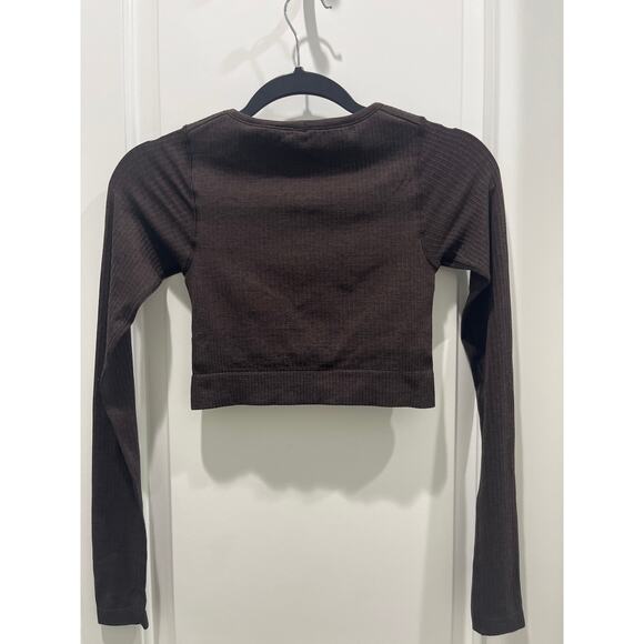 Lululemon Ribbed Ebb to Street Cropped Long Sleeve Brown Chocolate Sz 2 - Picture 6 of 9